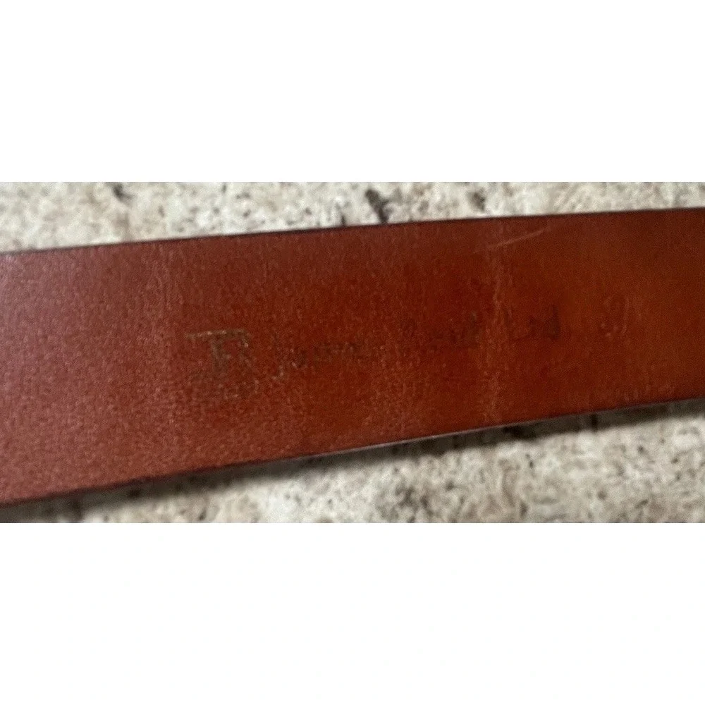 VTG James Reid Ostrich Leather Belt Western Style Brown US Metal Buckle Sz 36